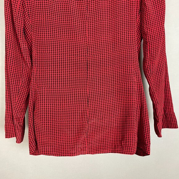 Vintage Silk Blazer Top John Yang Double Breasted Red Black Houndstooth 1980s - Picture 8 of 15